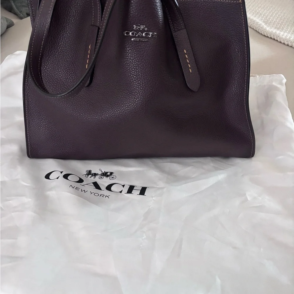 Coach Charlie 28 Carryall in Oxblood/Silver pebbled leather (Style #29529). - Picture 3 of 12